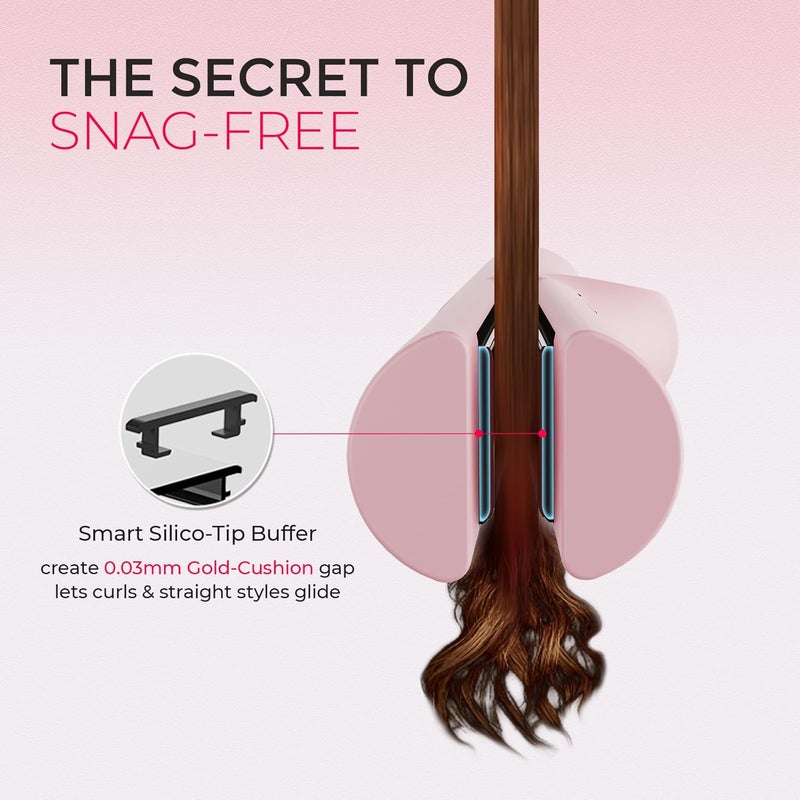 TYMO Airflow 2.0 Curling Iron Flat Iron - Hair Straightener and Curler 2 in 1, 1.25 Inch Curling Wand for Long Short Hair, Dual Voltage for Travel, 54 Million Ionic, Anti-Tangle, 5 Temps, Pink - Image 4